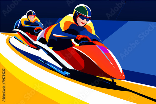 Bobsled team hurtling down the track. vektor illustation