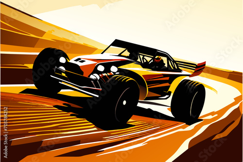 Dirt track race with flying mud. vektor illustation
