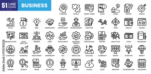 Business icons bundle. Line icon style. Vector illustration.