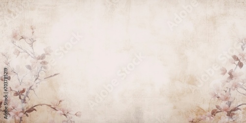 Flowers on the old white wall background, digital wall tiles or wallpaper design