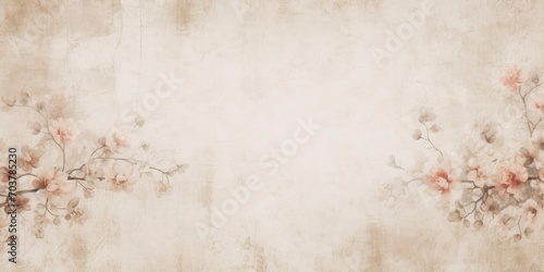 Flowers on the old white wall background, digital wall tiles or wallpaper design