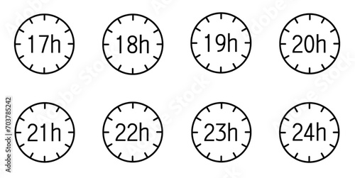 17 to 24 hours time clock icon isolated on white and transparent background. watch hour deadline long lasting time vector illustration 17 18 19 20 21 22 23 24 hours icon black photo