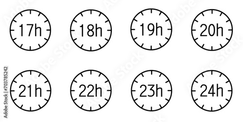 17 to 24 hours time clock icon isolated on white and transparent background. watch hour deadline long lasting time vector illustration 17 18 19 20 21 22 23 24 hours icon black