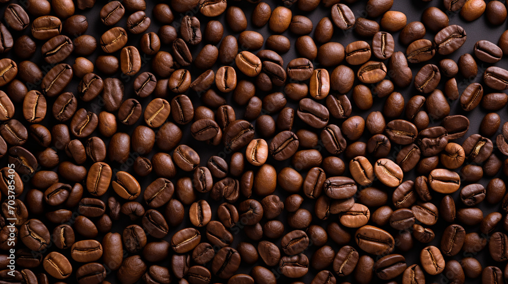 Fototapeta premium Bountiful Brew: A Pile of Coffee Beans Forms a Bold Pattern