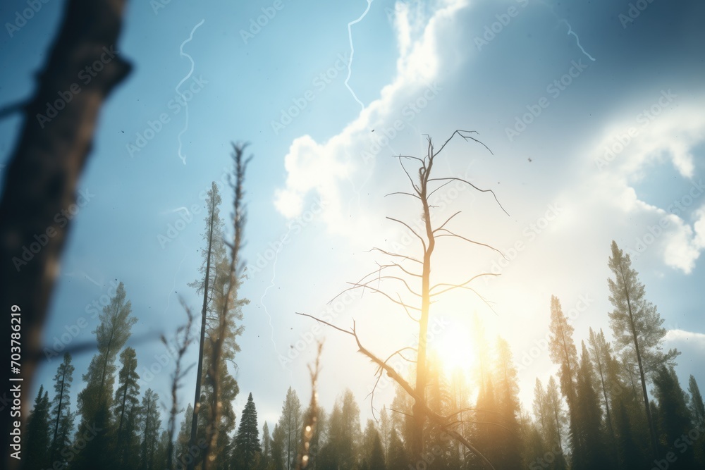 jagged lightning splitting the forest sky