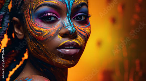Cultural Canvas: Colorful Paint Transforming the Face of a Young Woman