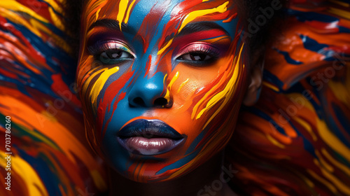 Cultural Canvas  Colorful Paint Transforming the Face of a Young Woman
