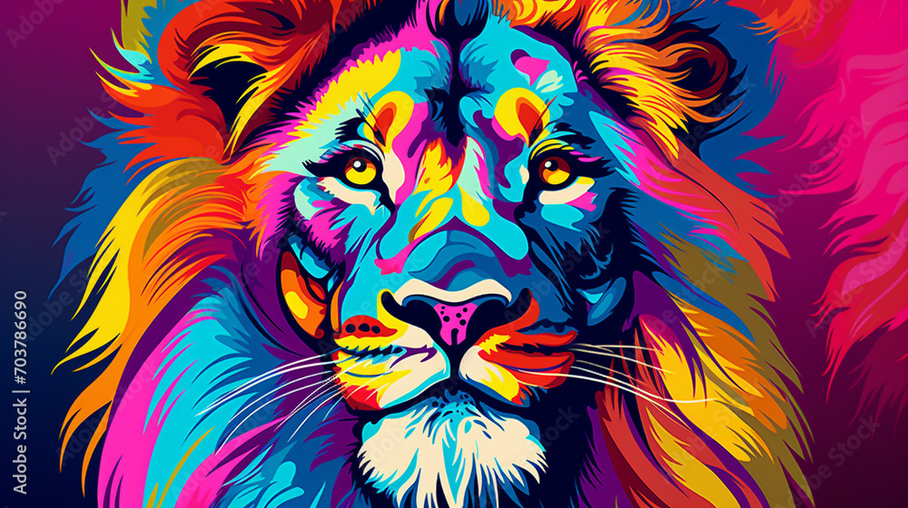 Pop Art Majesty: Creative Colorful Lion King Head with Soft Mane