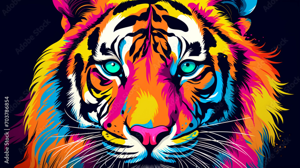 Pop Art Prowess: Creative Colorful Tiger King Head with Soft Mane
