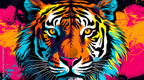 Vivid Feline Majesty  Tiger King in Pop Art Style with Colorful Background