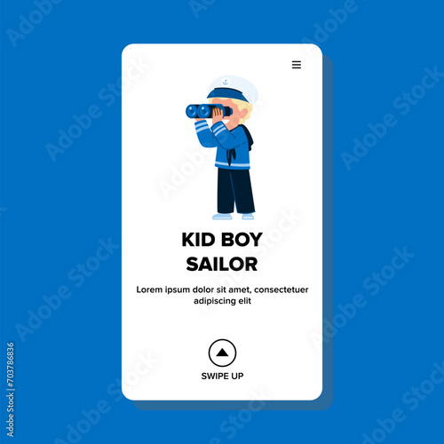 costume kid boy sailor vector. girl happy, captain dream, fun play costume kid boy sailor web flat cartoon illustration