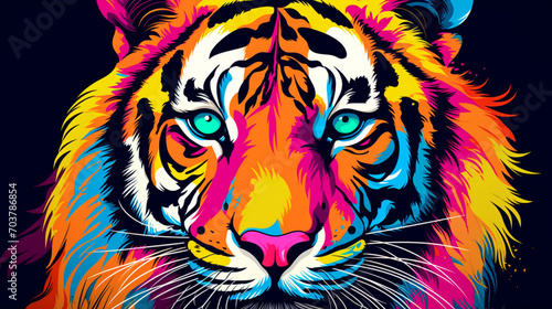 Pop Art Prowess  Creative Colorful Tiger King Head with Soft Mane