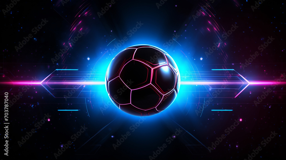 Fototapeta premium Luminous Game: Futuristic Football with Neon Glowing Against a Cyber Background