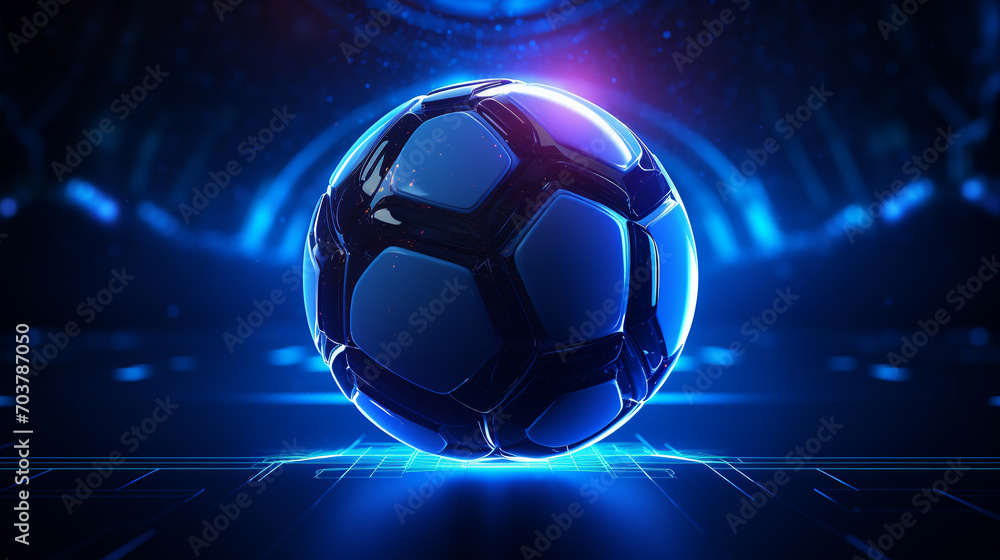 Fototapeta premium Futuristic Fusion: Soccer Ball in Cyber Space with Neon Glow