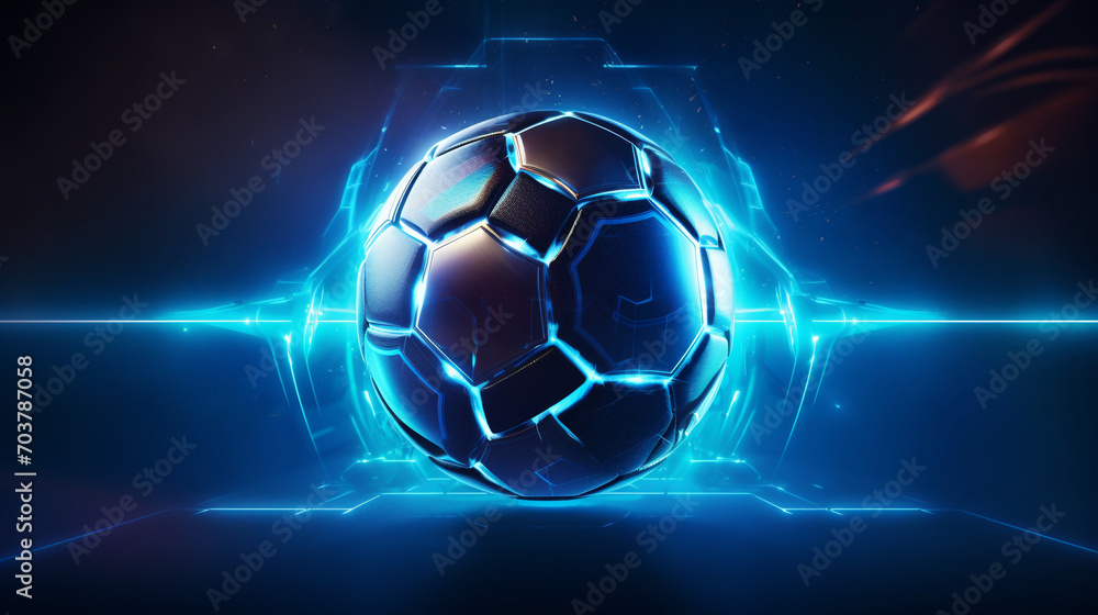 Futuristic Fusion: Soccer Ball in Cyber Space with Neon Glow