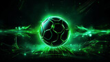 Futuristic Fusion: Soccer Ball in Cyber Space with Neon Glow