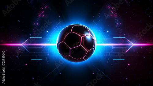 Luminous Game: Futuristic Football with Neon Glowing Against a Cyber Background © Maximilien