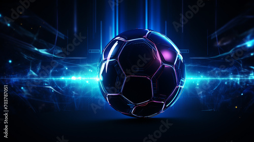 Futuristic Fusion: Soccer Ball in Cyber Space with Neon Glow