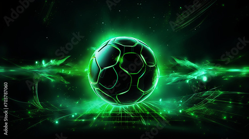 Futuristic Fusion  Soccer Ball in Cyber Space with Neon Glow