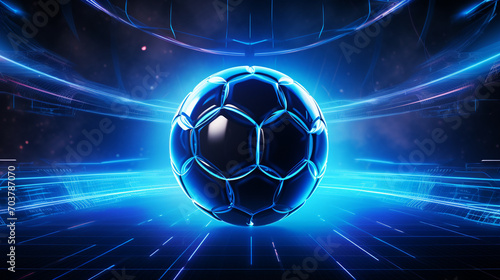 Neon Kick: Cyber Futuristic Soccer Ball with Glowing Aura
