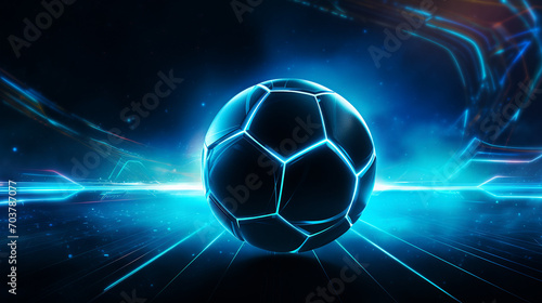 Neon Kick: Cyber Futuristic Soccer Ball with Glowing Aura © Maximilien