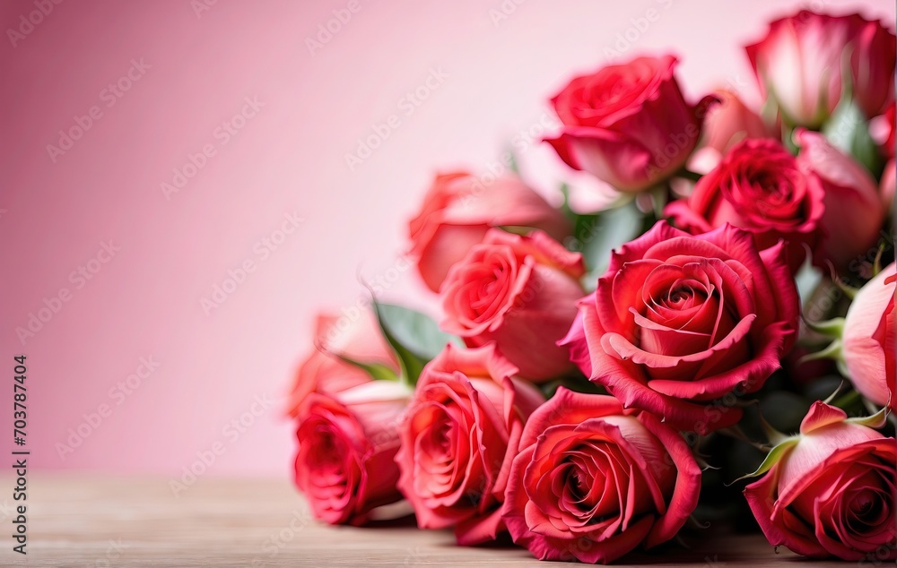 Red rose flowers bouquet on pink background Valentine's day greeting card Red rose flowers bouquet on pink background Valentine's day greeting card