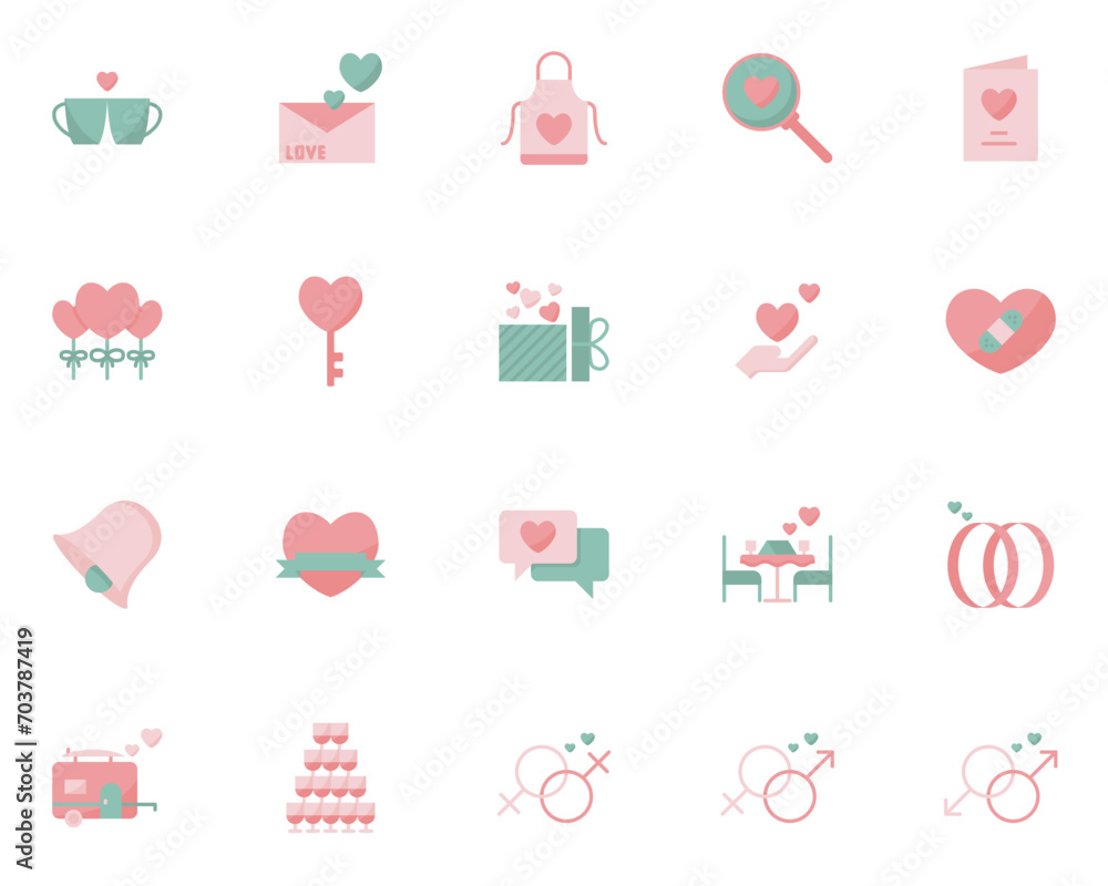 set of valentine icons, love and romance set of valentine icons, love and romance