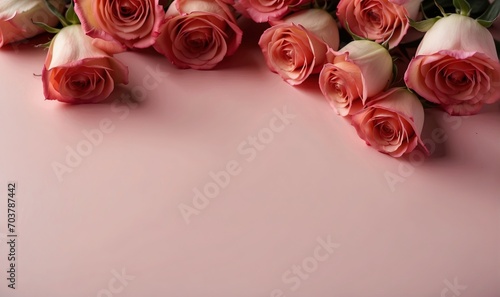 Red rose flowers bouquet on pink background Valentine's day greeting card © Pham Ty