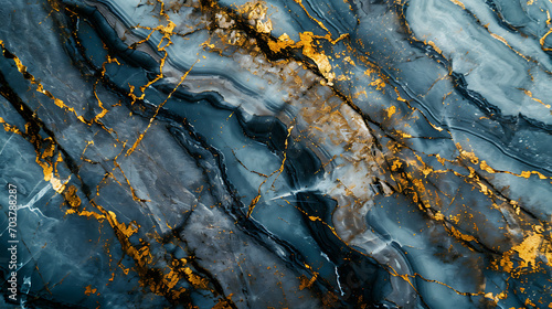  Marble textures with metallic accents in shades of gray, blue, and gold, creating a luxurious and modern background with an industrial touch. 