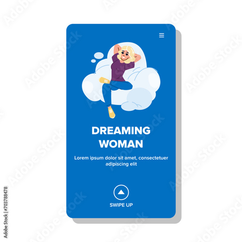 dream dreaming woman vector. positive young, smile good, coffee sleep dream dreaming woman web flat cartoon illustration