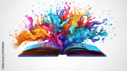 Fantasy Colorful Brain Splash: Liquid Color Design Emerging from a Book © Maximilien