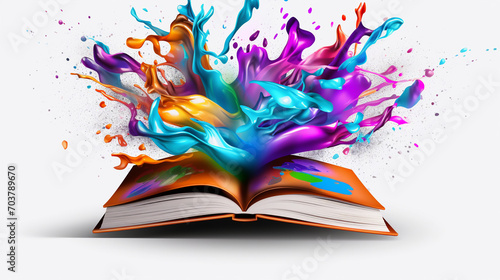 Fantasy Colorful Brain Splash: Liquid Color Design Emerging from a Book photo