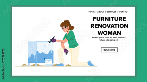 restore furniture renovation woman vector. renovate sanding, interior restoring, table picture restore furniture renovation woman web flat cartoon illustration