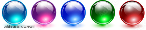 Colored spheres set, glossy 3D colorful glass balls collection
