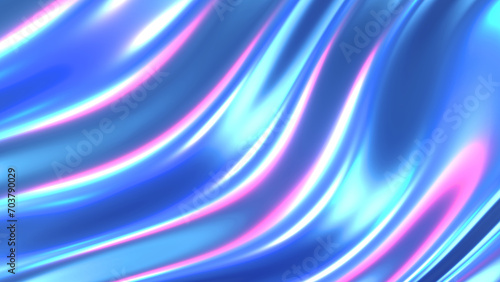 Iridescent chrome wavy gradient cloth fabric abstract background  ultraviolet holographic foil texture  liquid surface  ripples  metallic reflection.
