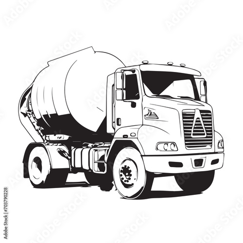 Concrete mixer truck in cartoon, doodle style. Isolated 2d vector illustration in logo, icon, sketch style, Eps 10, black and white. AI Generative