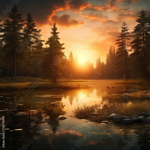 beautiful sunset on a lake created with Generative AI © Jannik