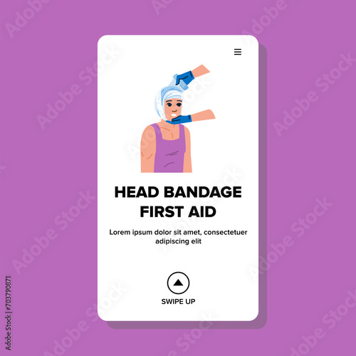 injury head bandage first aid vector. accident wound, eye burn, medical hospital injury head bandage first aid web flat cartoon illustration