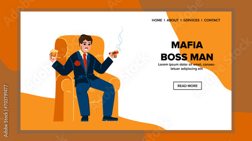 gangster mafia boss man vector. hat detective, suit crime, men logo gangster mafia boss man web flat cartoon illustration