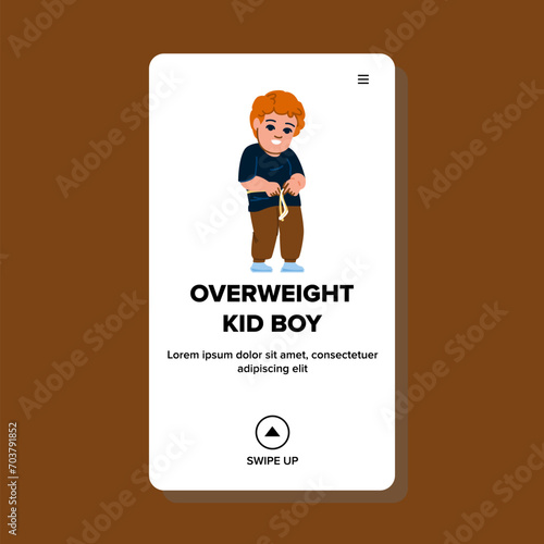child overweight kid boy vector. fat obese, weight belly, school chubby child overweight kid boy web flat cartoon illustration