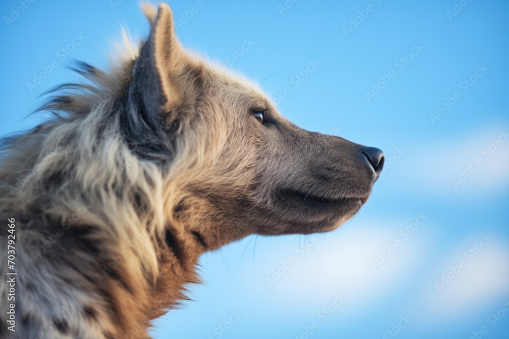 profile of silent hyena against blue sky