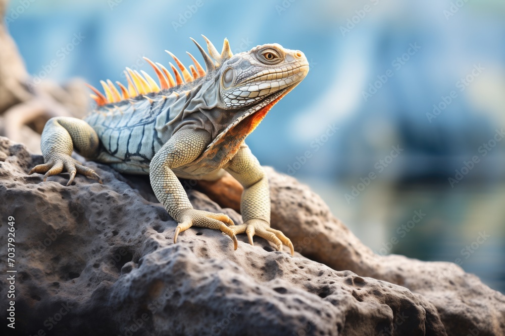 Fototapeta premium iguana perched on sun-warmed rocks