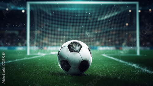 Goalbound Glory: Soccer Ball on Textured Field, Approaching the Goal © Maximilien