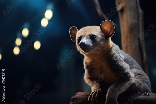 kinkajou in a nocturnal setting with moonlight above photo