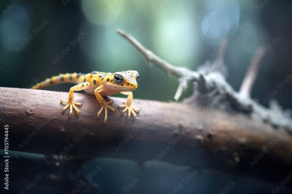Obraz premium leopard gecko stalking an insect on a branch
