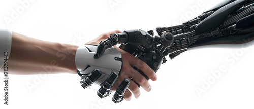 Handshake isolated on white Robot and human AI ,cooperation and coexistence between AI and humans © lichichu