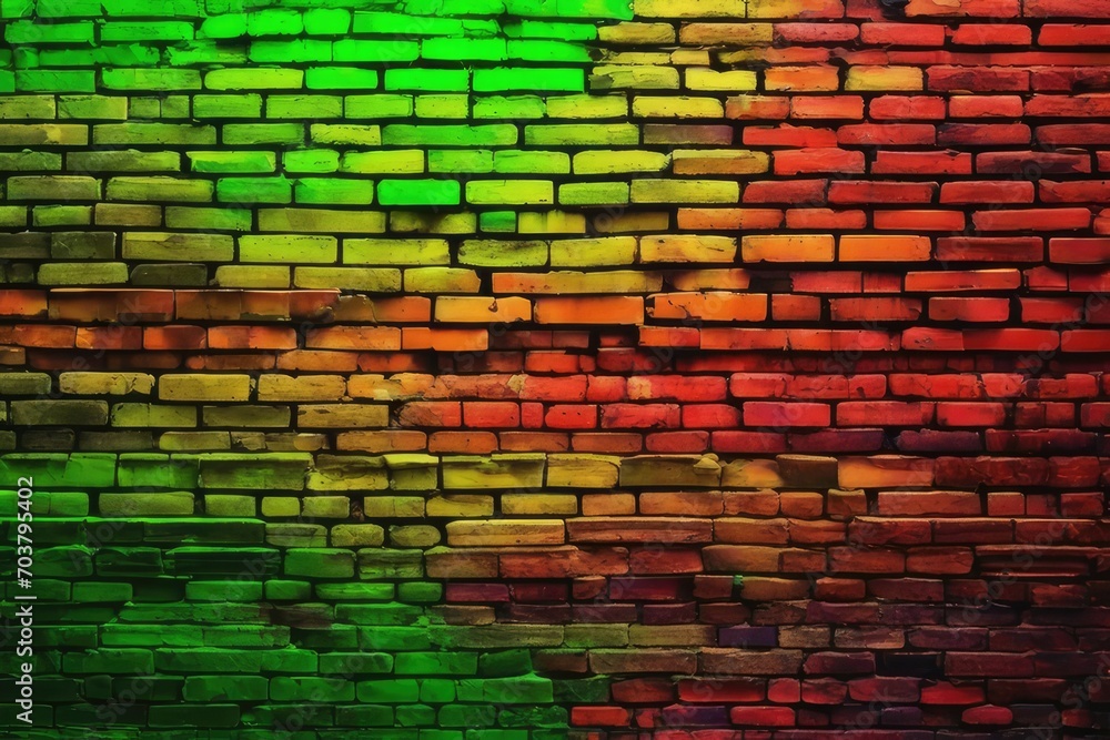 Abstract neon green red painted colored damaged rustic brick wall brickwork stonework masonry texture background Abstract neon green red painted colored damaged rustic brick wall brickwork stonework masonry texture background