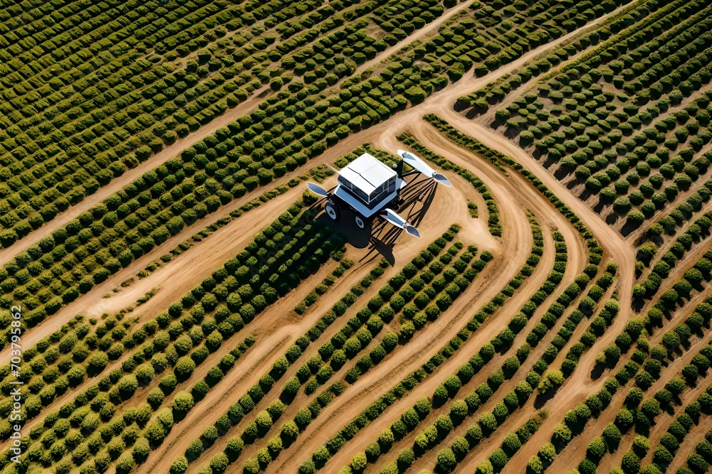 Obraz premium Impeccable lighting reveals vast fields in meticulous detail, where modern agricultural methods intersect with nature's beauty.