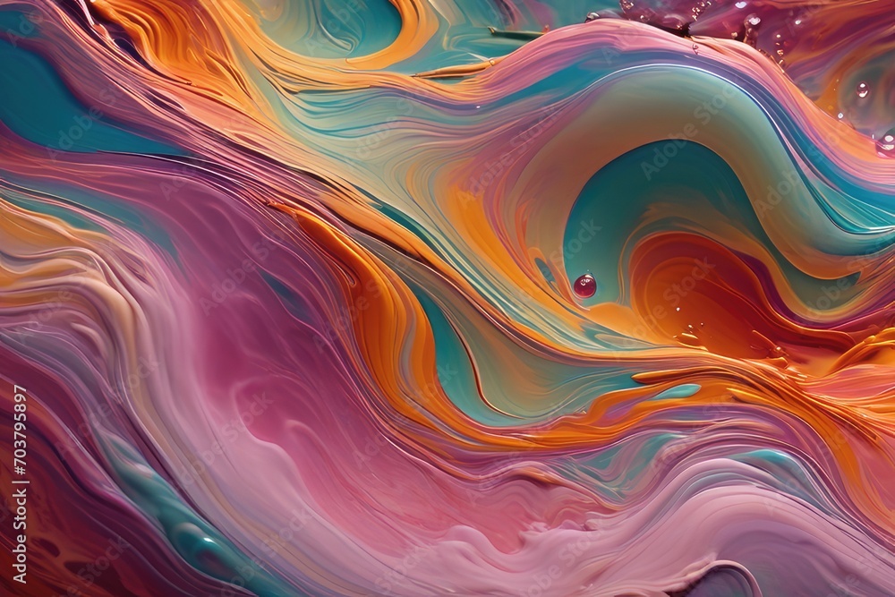 Obraz premium Currents of translucent hues, snaking metallic swirls, and foamy sprays of color shape the landscape of these free-flowing textures. Natural luxury abstract fluid art painting in liquid ink technique