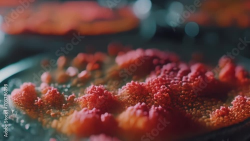 Bacteria in a petri dish close-up macro biology animation photo